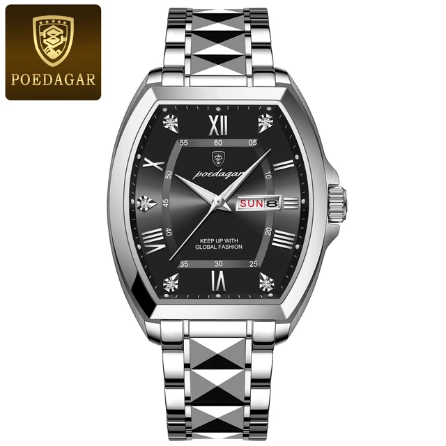 Poedagar New Fashion Stainless Steel Luxury Watch Waterproof Luminous Date Men's Quartz Watch for Men
