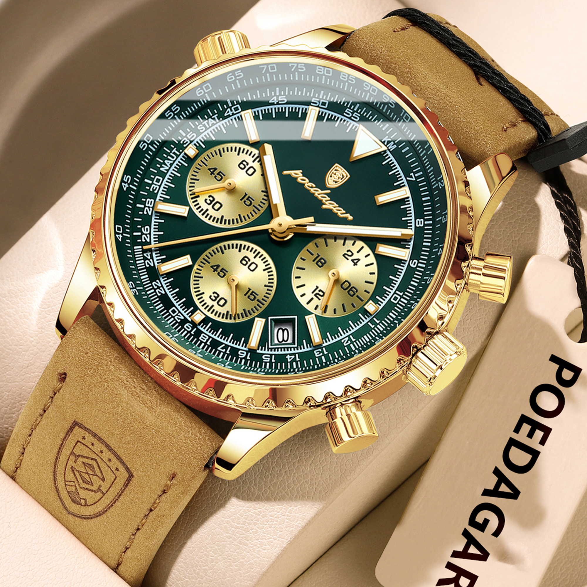 Poedagar 960 Luxury Mens Watch Fashion Luminous Leather Strap Quartz Watches Business Waterproof Chronograph Watch for Men Reloj